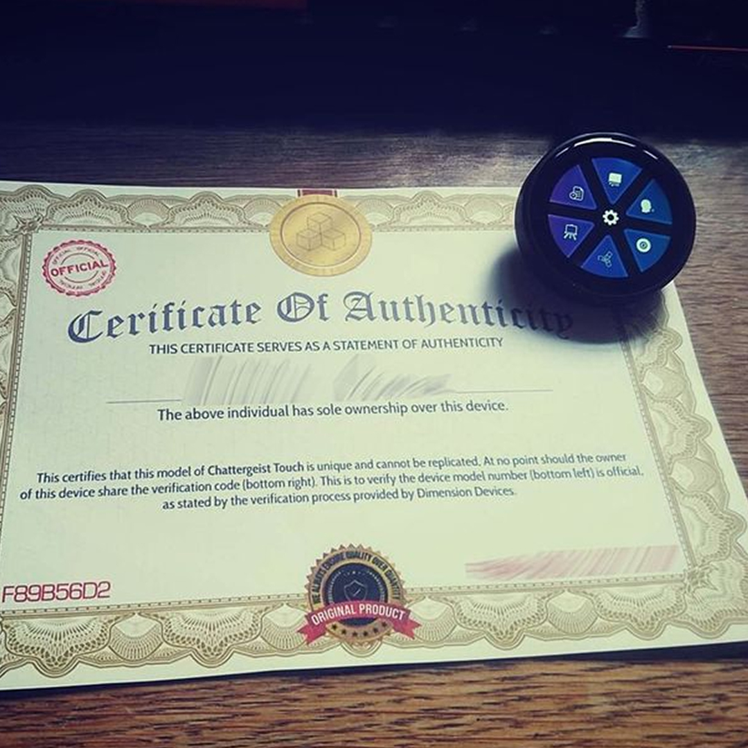 Chattergeist Touch Official Certificate